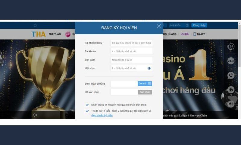 Đăng ký Thabet trên máy tính