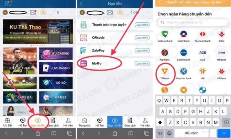Nạp tiền Thabet qua ví điện tử