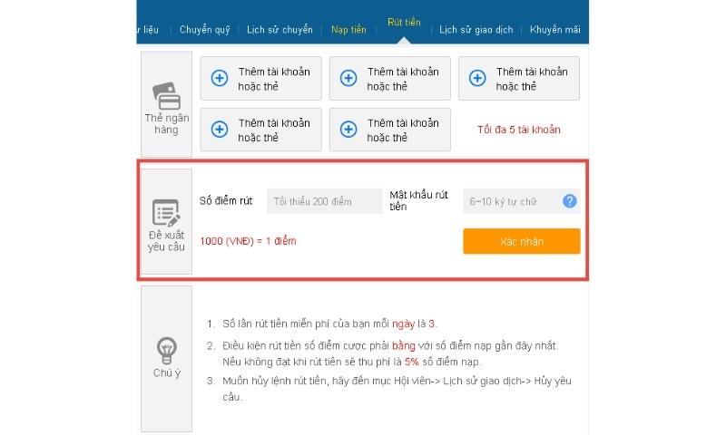 Hướng dẫn thao tác giúp rút tiền Thabet