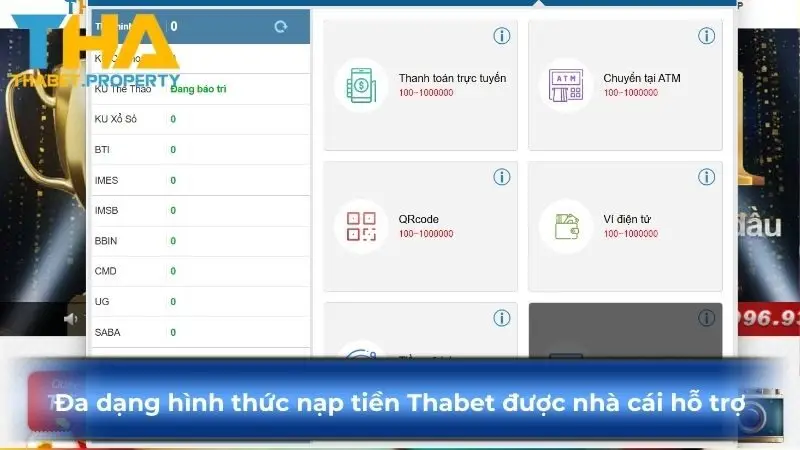 Đa dạng hình thức nạp tiền KUBET được nhà cái hỗ trợ